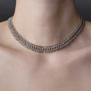 Gothic Medieval silver chainmail choker necklace